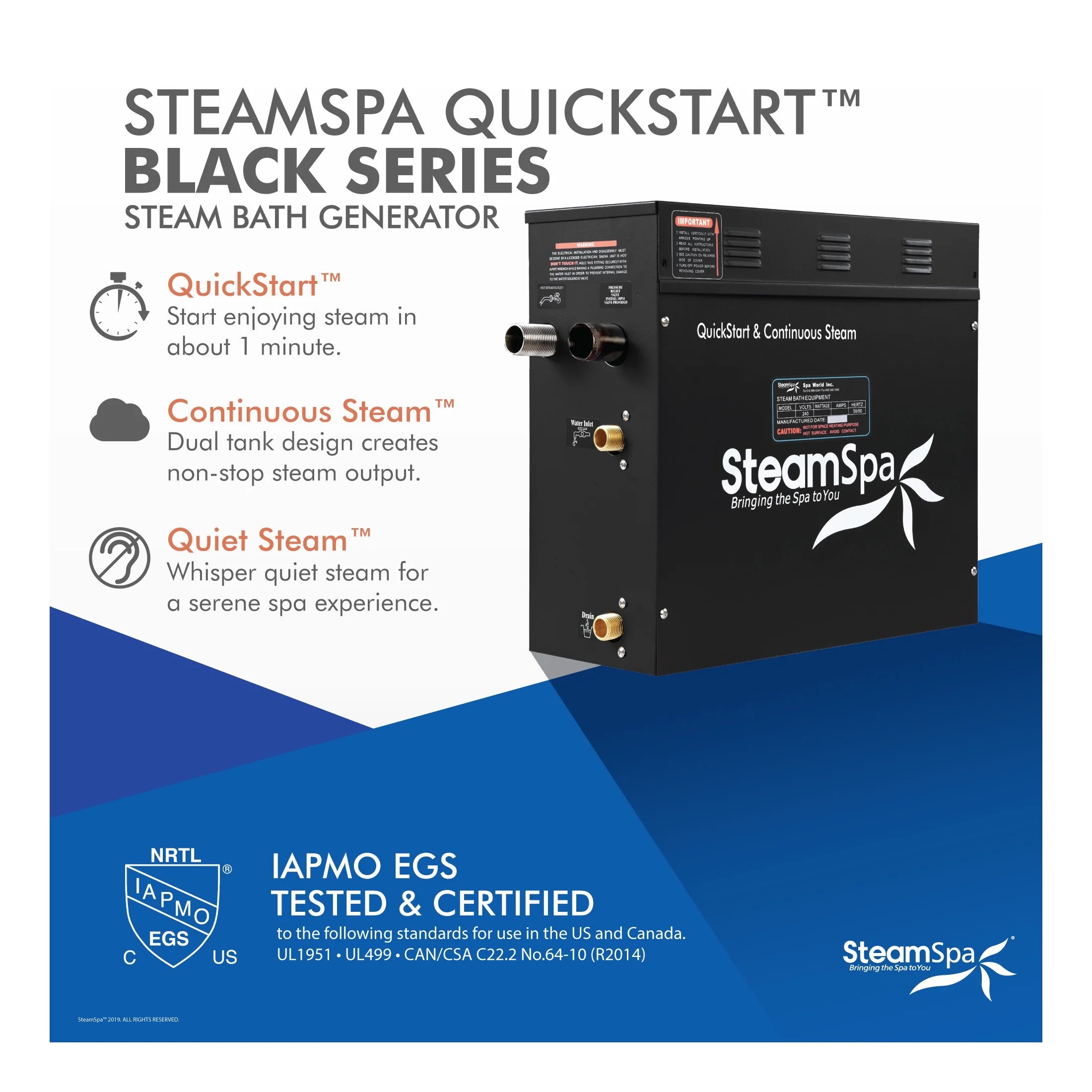 Black Series 6KW Steam Bath Generator with Advanced Control, BLUETOOTH WIFI, and Dual Aroma Pump in Oil Rubbed Bronze