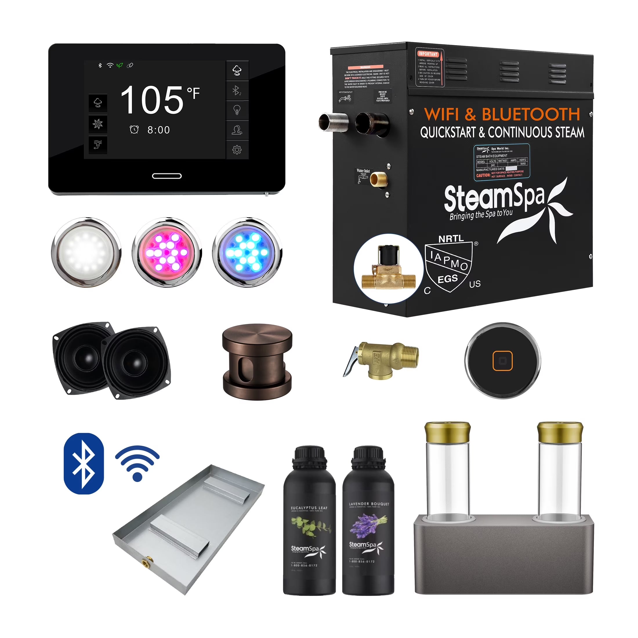 Black Series 6KW Steam Bath Generator with Advanced Control, BLUETOOTH WIFI, and Dual Aroma Pump in Oil Rubbed Bronze