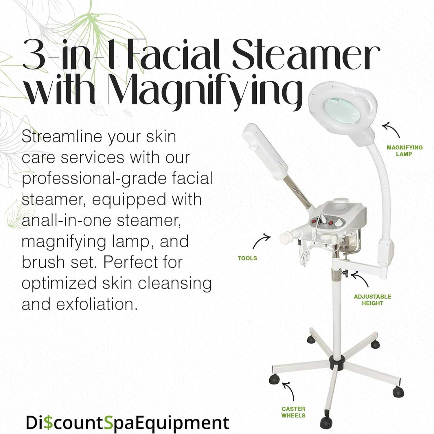 - 3-In-1 Ozone Facial Steamer, Facial Steamer for Esthetician with 5X Diopter Magnifying Lamp, 5-Piece Brush Set, Silent Timer & Aromatherapy, Facial Steamer Professional